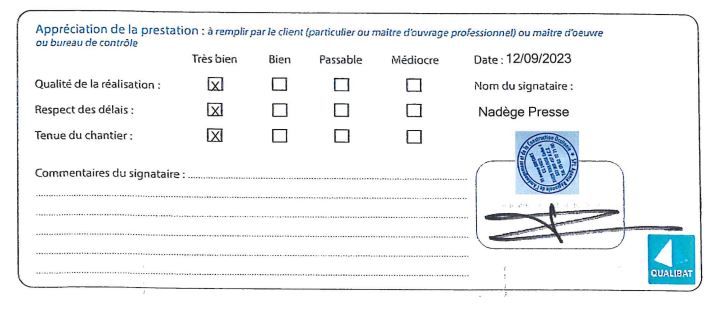 Avis Attestation de travaux - SUD BTP SERVICES